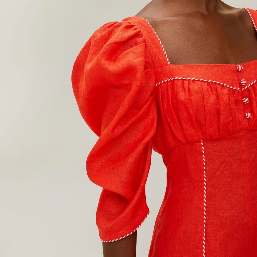 FARM Rio Bright Red Puff Sleeve Romper - Picture 3 of 9